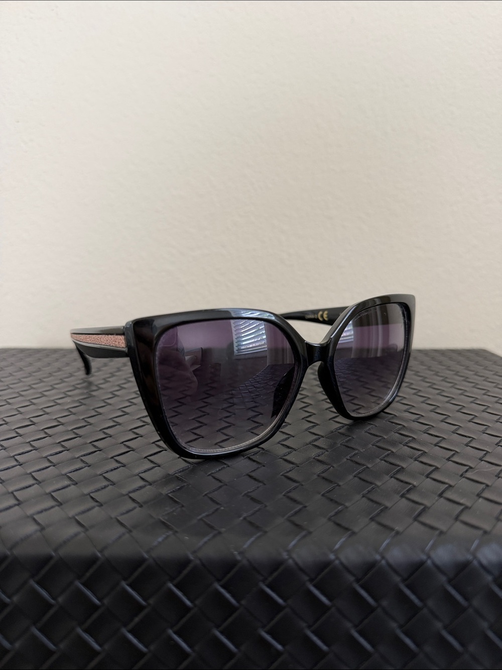 Women's Black Cat-Eye Sunglasses with Rose Gold Accents